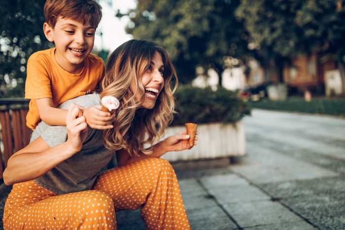 MOM AND SON EATING ICECREAM