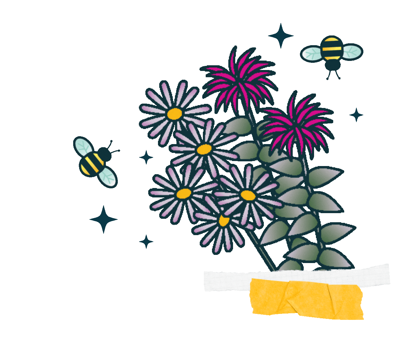 Bees circling flowers